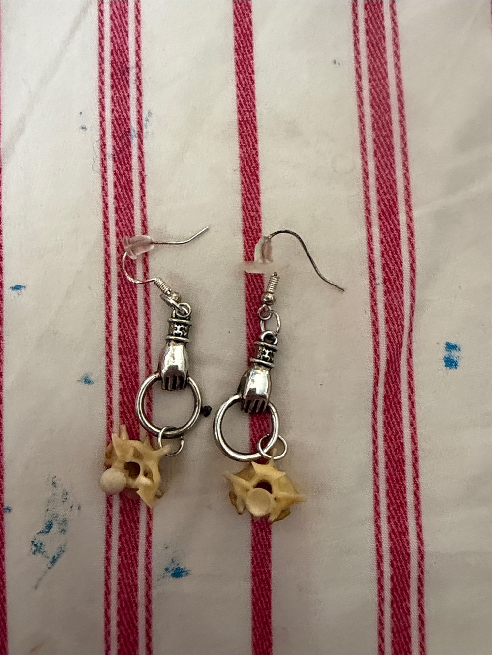 Silver Hand Charm Drop Earrings with Beige Shell Accents
